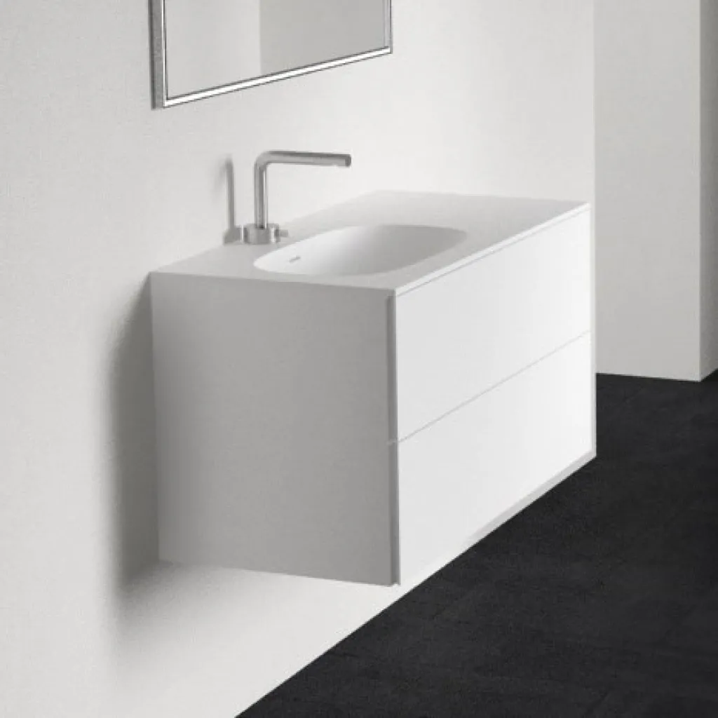 Block Soft 90L - Badrumsmöbel 90x46 cm, mattvit med SolidTec® handfat vänster