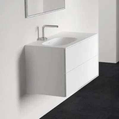 Block Soft 90L - Badrumsmöbel 90x46 cm, mattvit med SolidTec® handfat vänster