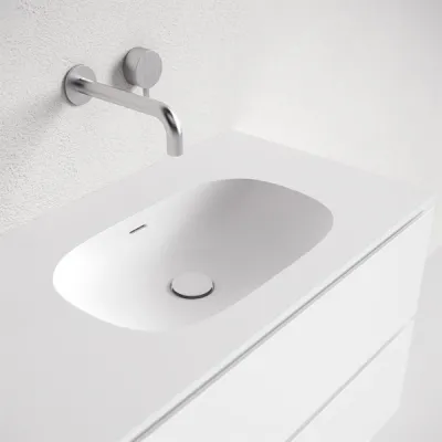 Block Soft 100 - Badrumsmöbel 100x46, mattvit med SolidTec® handfat