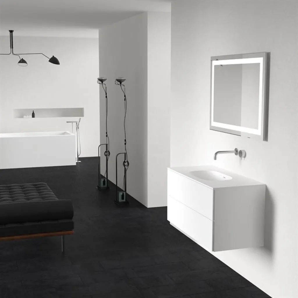 Block Soft 100 - Badrumsmöbel 100x46, mattvit med SolidTec® handfat