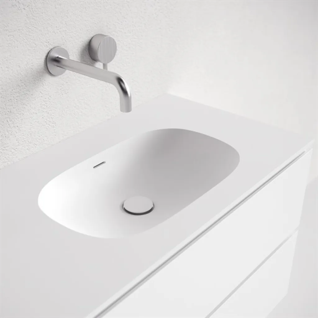 Block Soft 160D - Badrumsmöbel 160x46 cm, matt vit med SolidTec® dubbelt handfat
