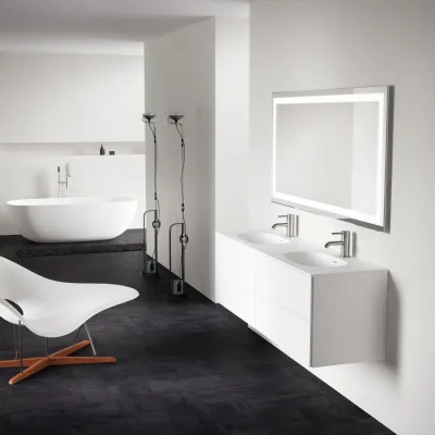 Block Soft 160D - Badrumsmöbel 160x46 cm, matt vit med SolidTec® dubbelt handfat