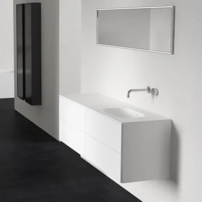 Block Soft 160R - Badrumsmöbel 160x46 cm, mattvit med SolidTec® handfat till höger