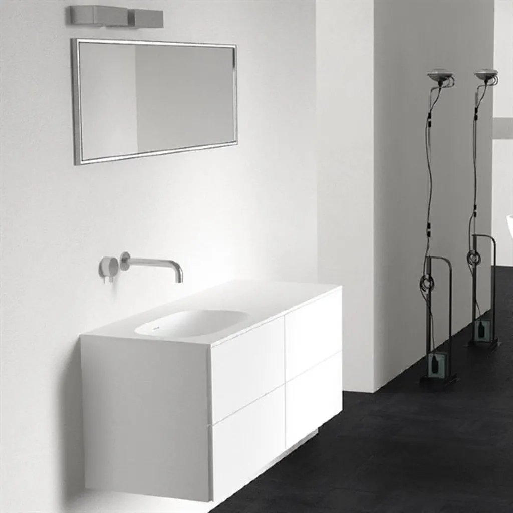 Block Soft 120L - Badrumsmöbel 120x46 cm, mattvit med SolidTec® handfat vänster