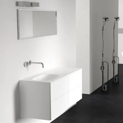 Block Soft 120L - Badrumsmöbel 120x46 cm, mattvit med SolidTec® handfat vänster