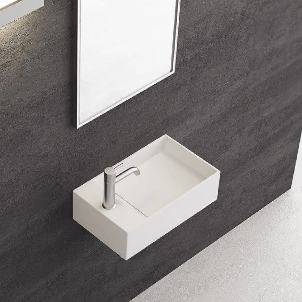 Kubo 45R - 45x25, Tvättställ till höger, Mathvid SolidTec®