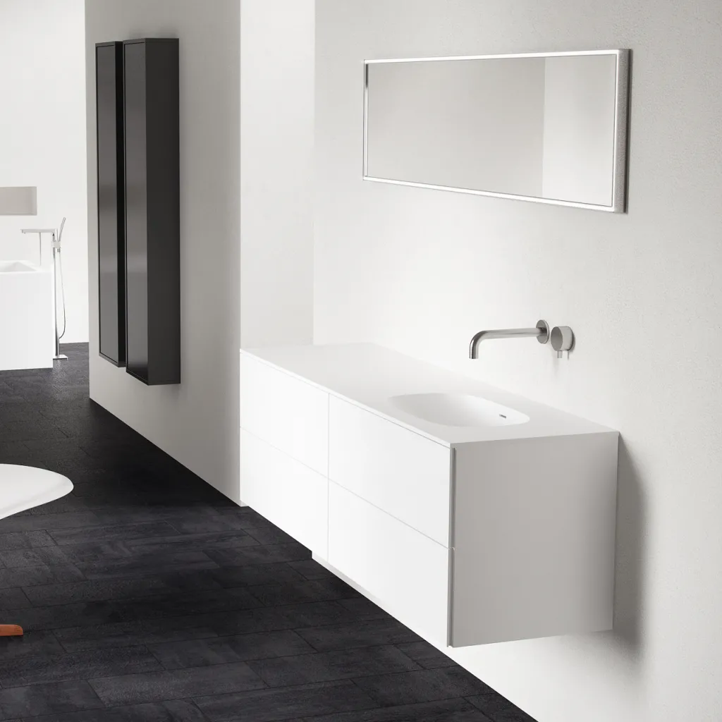 Block Soft 180R - Badrumsmöbel 180x46 cm, mattvit med SolidTec® handfat höger