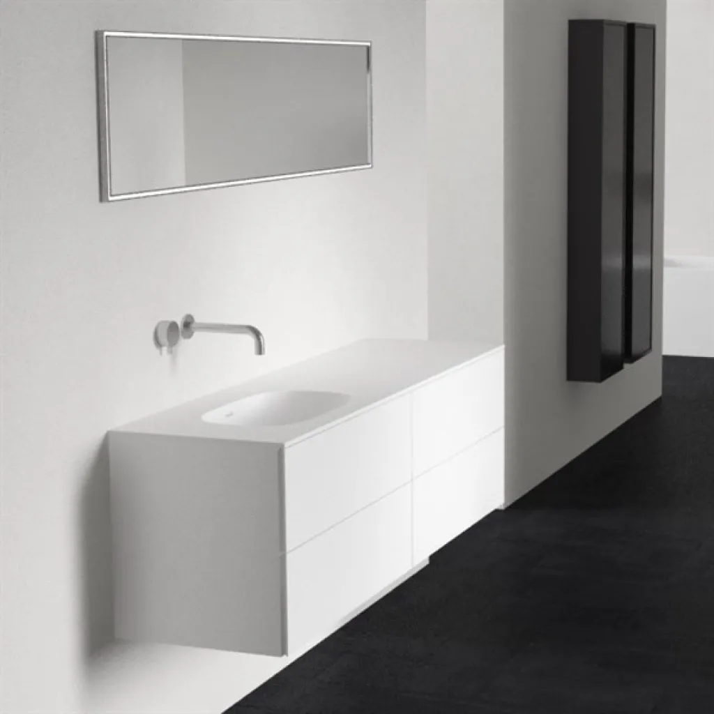 Block Soft 180L - Badrumsmöbel 180x46 cm, mattvit med SolidTec® handfat vänster