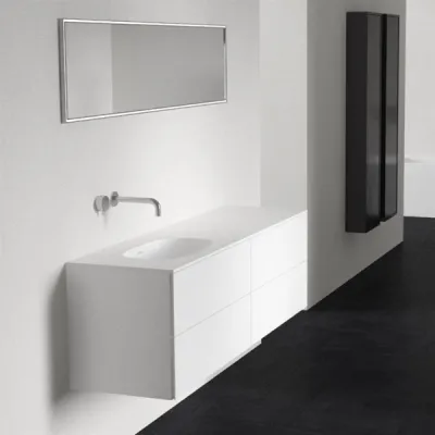 Block Soft 180L - Badrumsmöbel 180x46 cm, mattvit med SolidTec® handfat vänster