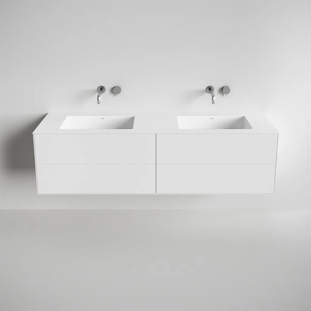 Copenhagen Chic 180D - Badrumsmöbler, Corian®, Mattvit