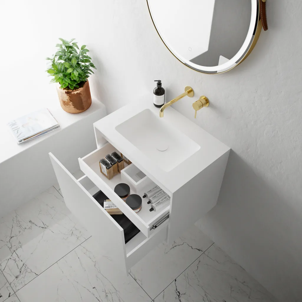 Compact Waterproof 60x40 - Tvättskåp, Matt Vit SolidTec®