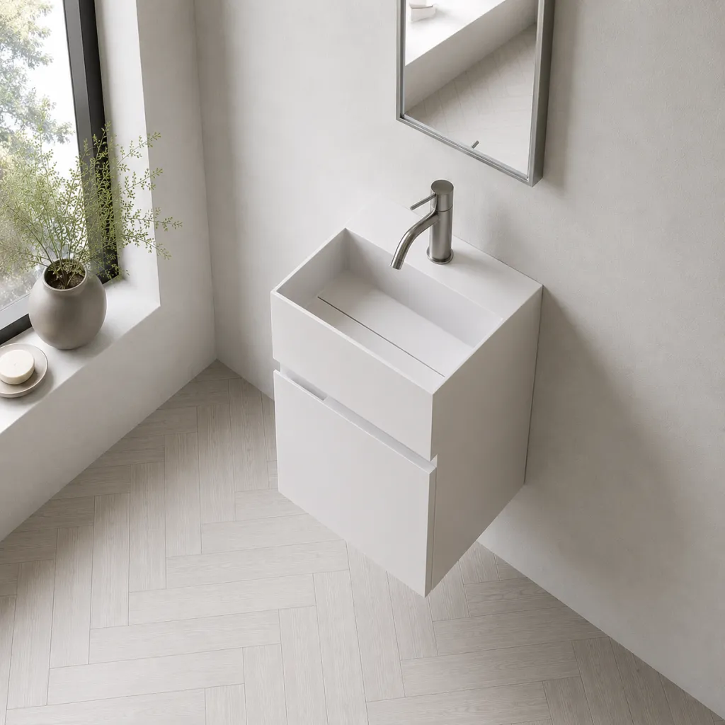Compact 05 - Tvättställsskåp 32x28, Matt Vit SolidTec®