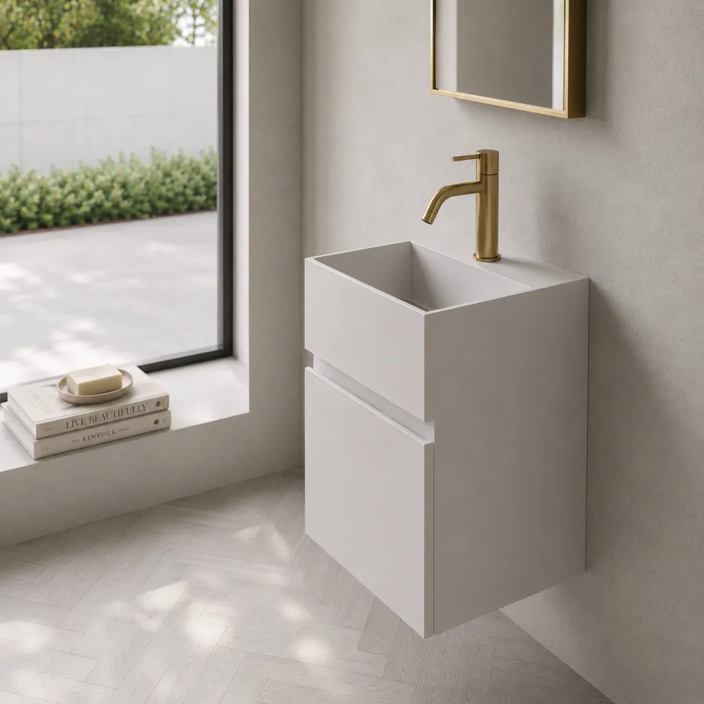 Compact 05 - Tvättställsskåp 32x28, Matt Vit SolidTec®