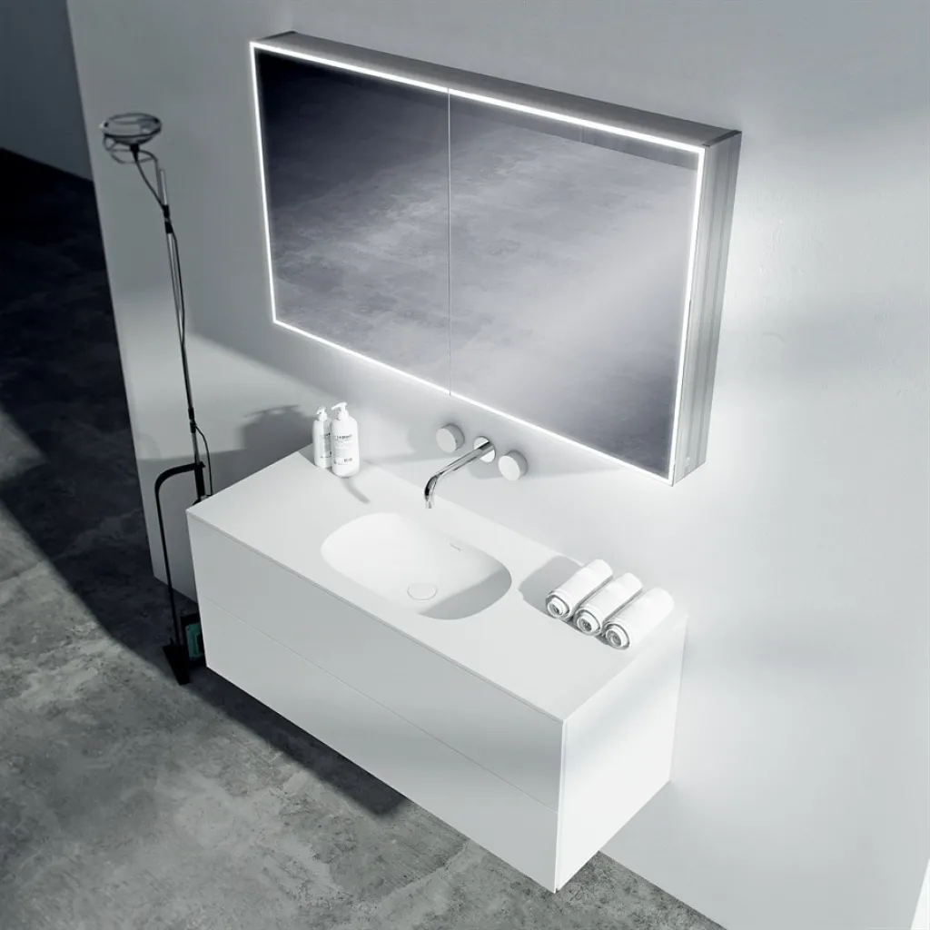 Block Soft 120 - Badrumsmöbel 120x46 cm, mattvit med SolidTec® handfat