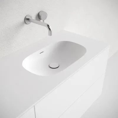 Block Soft 120 - Badrumsmöbel 120x46 cm, mattvit med SolidTec® handfat