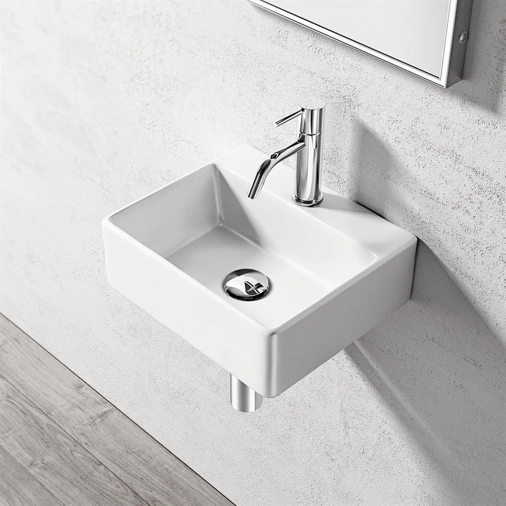 Square Code 335 - 34x29, Vitt porslinstvättställ