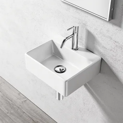 Square Code 335 - 34x29, Vitt porslinstvättställ
