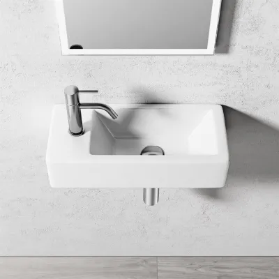 Square Code 500 - 50x25 cm, Vitt porslinstvättställ