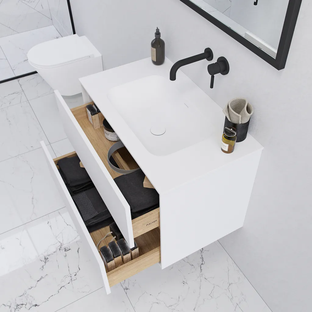 Pulcher Mood 80 Soft - Badrumsmöbel 80x46 cm, matt vit med SolidTec® handfat
