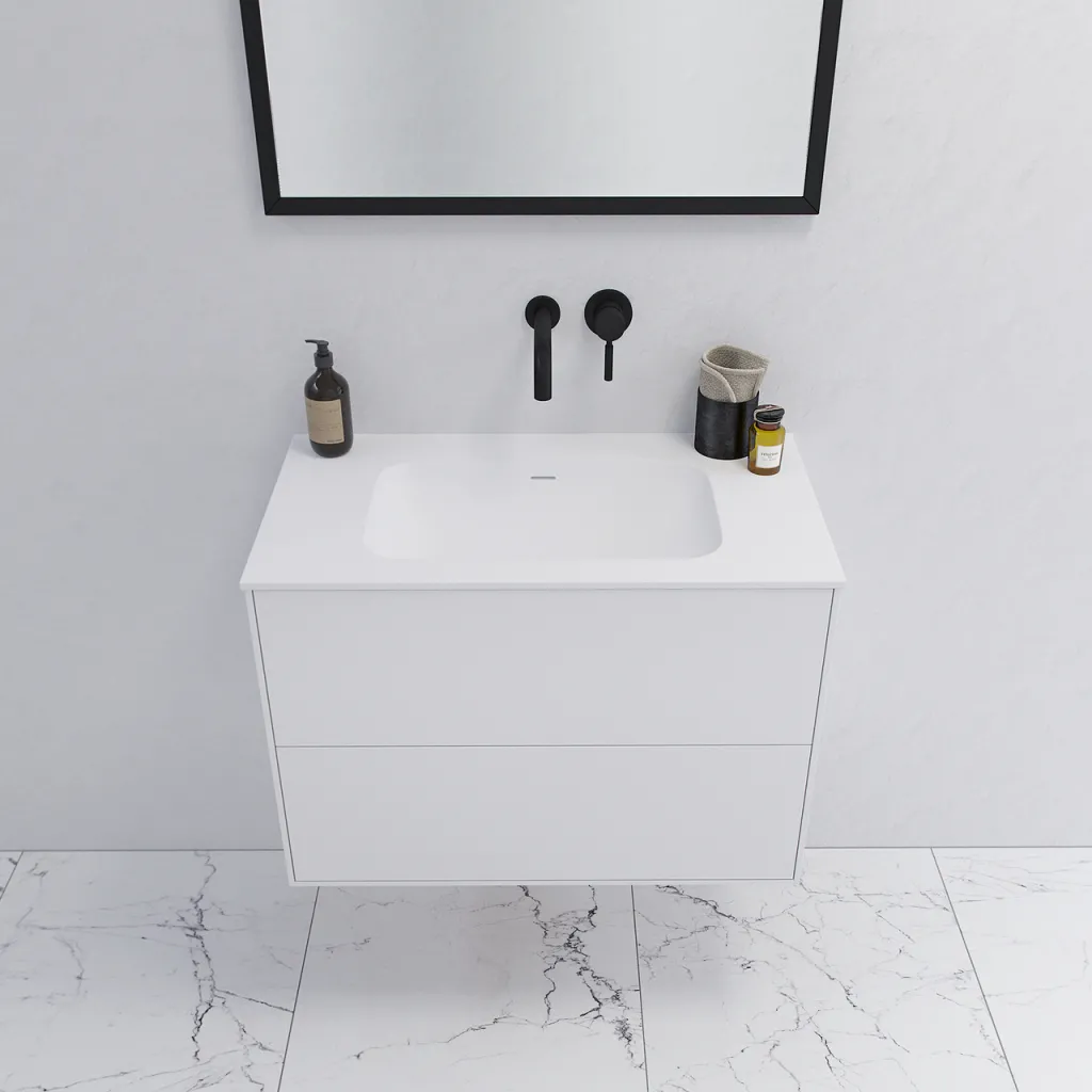 Pulcher Mood 80 Soft - Badrumsmöbel 80x46 cm, matt vit med SolidTec® handfat