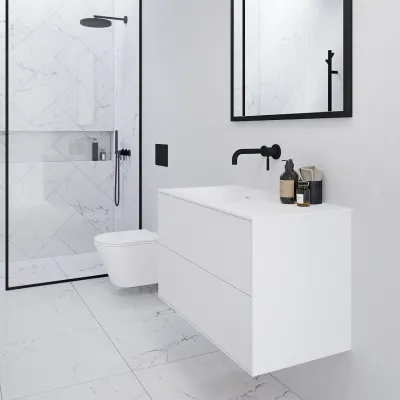 Pulcher Mood 90L Soft - Badrumsmöbel 90x46 cm, matt vit med SolidTec® handfat