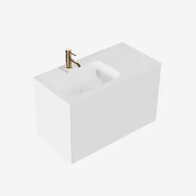 Pulcher Mood 90L Soft - Badrumsmöbel 90x46 cm, matt vit med SolidTec® handfat