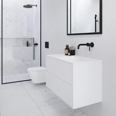 Pulcher Mood 90R Soft - Badrumsmöbel 90x46 cm, matt vit med SolidTec® handfat