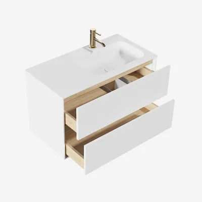 Pulcher Mood 90R Soft - Badrumsmöbel 90x46 cm, matt vit med SolidTec® handfat