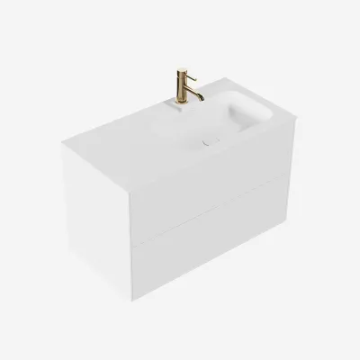 Pulcher Mood 90R Soft - Badrumsmöbel 90x46 cm, matt vit med SolidTec® handfat
