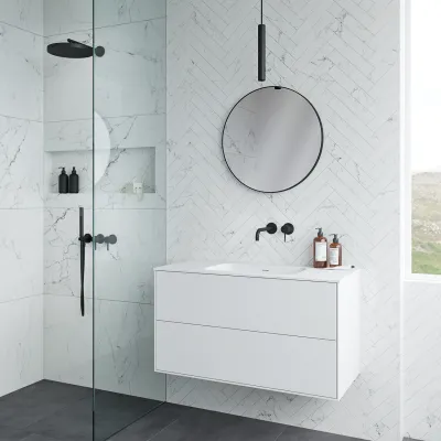 Pulcher Mood 100 Soft - Badrumsmöbel 100x46 cm, matt vit med SolidTec® handfat