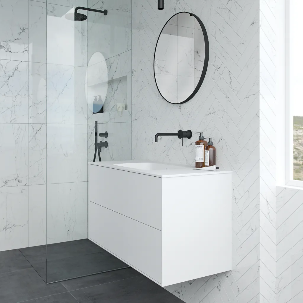 Pulcher Mood 100 Soft - Badrumsmöbel 100x46 cm, matt vit med SolidTec® handfat