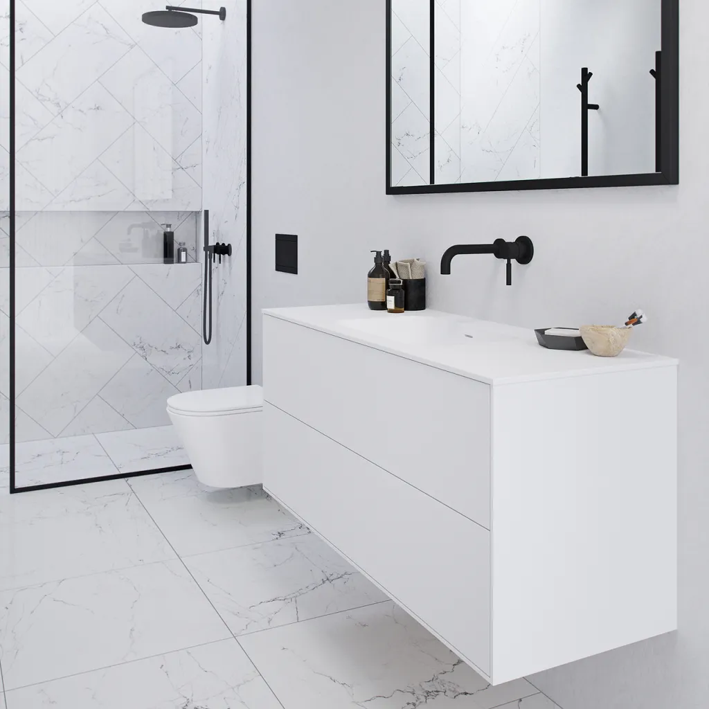 Pulcher Mood 120 Soft - Badrumsmöbel 120x46 cm, mattvit med SolidTec® handfat