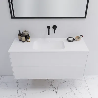 Pulcher Mood 120 Soft - Badrumsmöbel 120x46 cm, mattvit med SolidTec® handfat