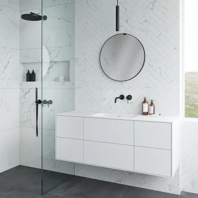 Pulcher Mood 140 Soft - Badrumsmöbel 140x46, mattvit med SolidTec® handfat