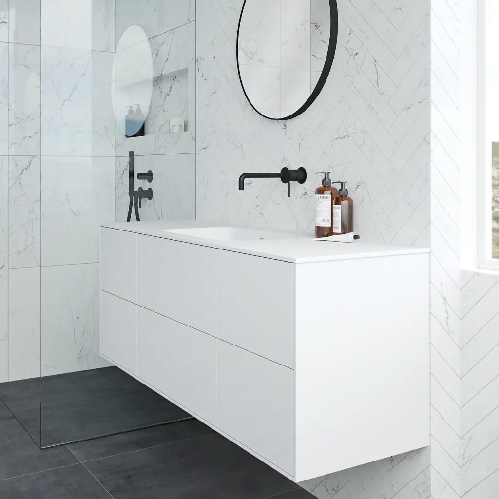 Pulcher Mood 140 Soft - Badrumsmöbel 140x46, mattvit med SolidTec® handfat