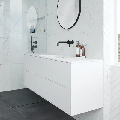 Pulcher Mood 140 Soft - Badrumsmöbel 140x46, mattvit med SolidTec® handfat