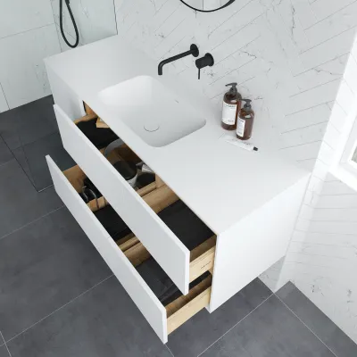 Pulcher Mood 140 Soft - Badrumsmöbel 140x46, mattvit med SolidTec® handfat