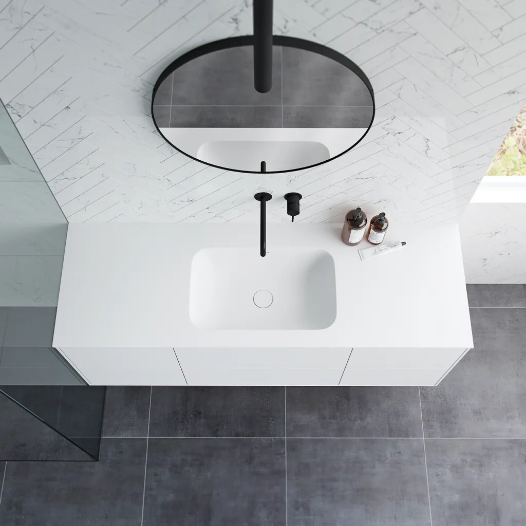 Pulcher Mood 140 Soft - Badrumsmöbel 140x46, mattvit med SolidTec® handfat