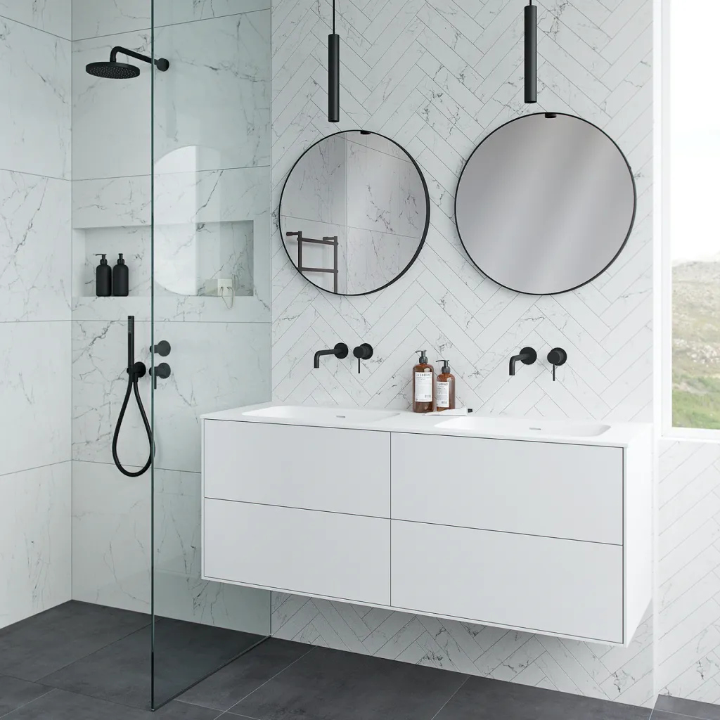 Pulcher Mood 140D Soft - Badrumsmöbel 140x46 cm, matt vit med SolidTec® handfat
