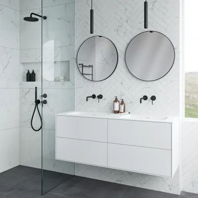 Pulcher Mood 140D Soft - Badrumsmöbel 140x46 cm, matt vit med SolidTec® handfat