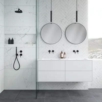 Pulcher Mood 140D Soft - Badrumsmöbel 140x46 cm, matt vit med SolidTec® handfat