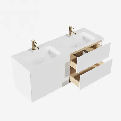 Pulcher Mood 140D Soft - Badrumsmöbel 140x46 cm, matt vit med SolidTec® handfat