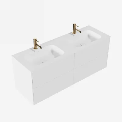 Pulcher Mood 140D Soft - Badrumsmöbel 140x46 cm, matt vit med SolidTec® handfat