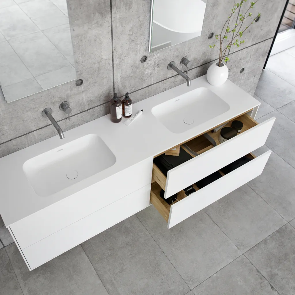 Pulcher Mood 180D Soft - Badrumsmöbel 180x46 cm, Mathvid m/ SolidTec® handfat