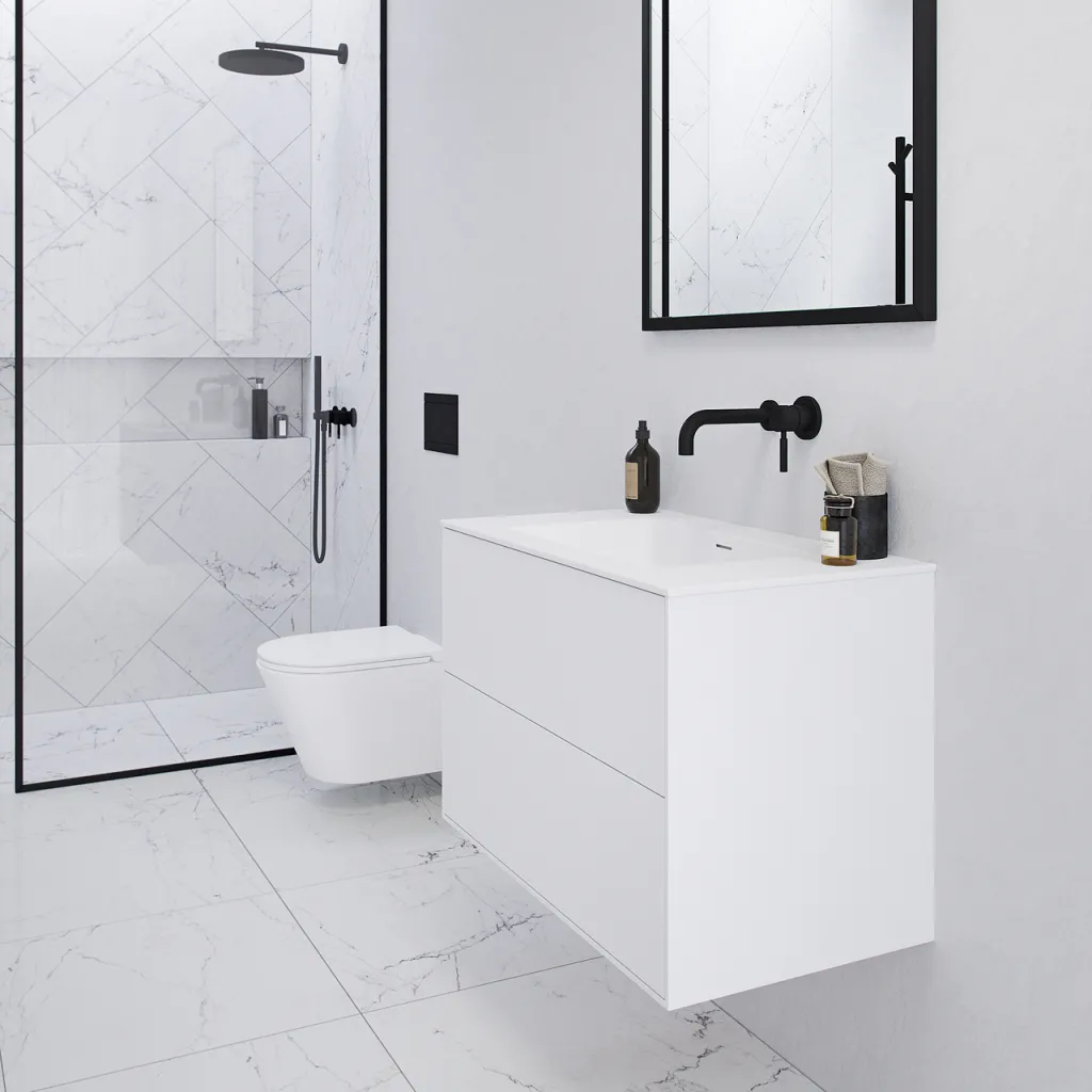 Pulcher Mood 80 Soho - Badrumsmöbel 80x46 cm, mattvit med SolidTec® handfat