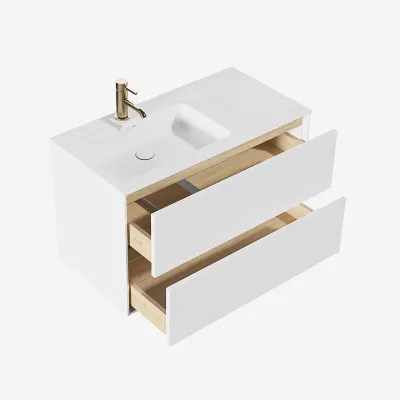 Pulcher Mood 90L Soho - Badrumsmöbel 90x46 cm, Matt vit m/ SolidTec® handfat