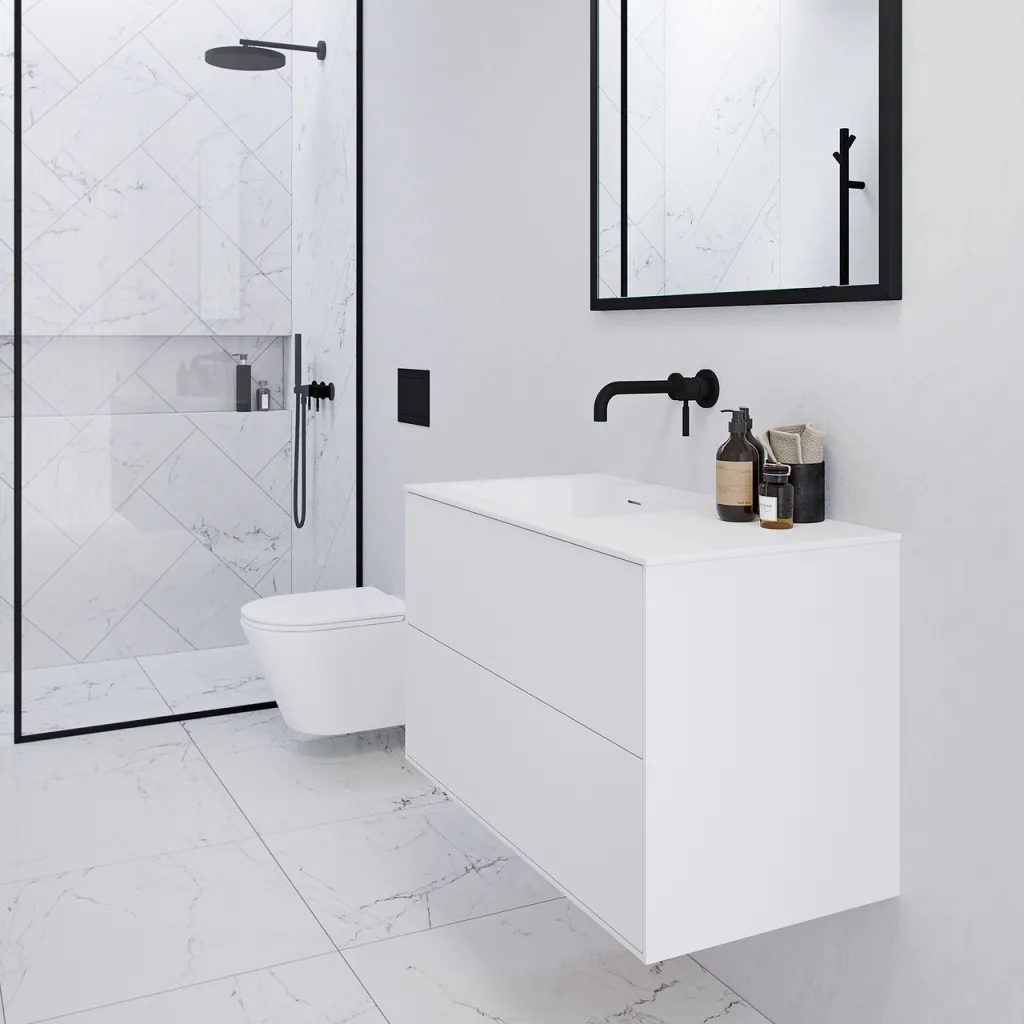 Pulcher Mood 90L Soho - Badrumsmöbel 90x46 cm, Matt vit m/ SolidTec® handfat