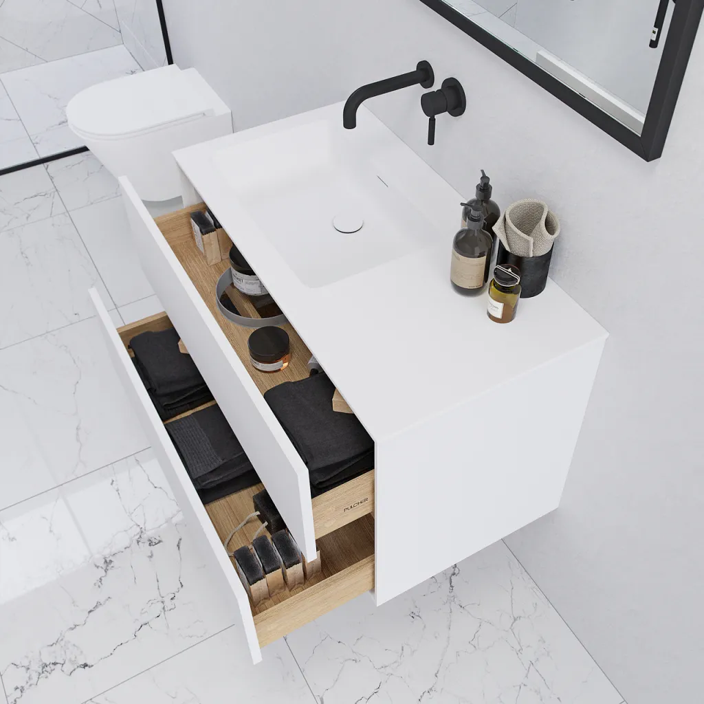 Pulcher Mood 90L Soho - Badrumsmöbel 90x46 cm, Matt vit m/ SolidTec® handfat