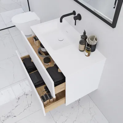 Pulcher Mood 90L Soho - Badrumsmöbel 90x46 cm, Matt vit m/ SolidTec® handfat