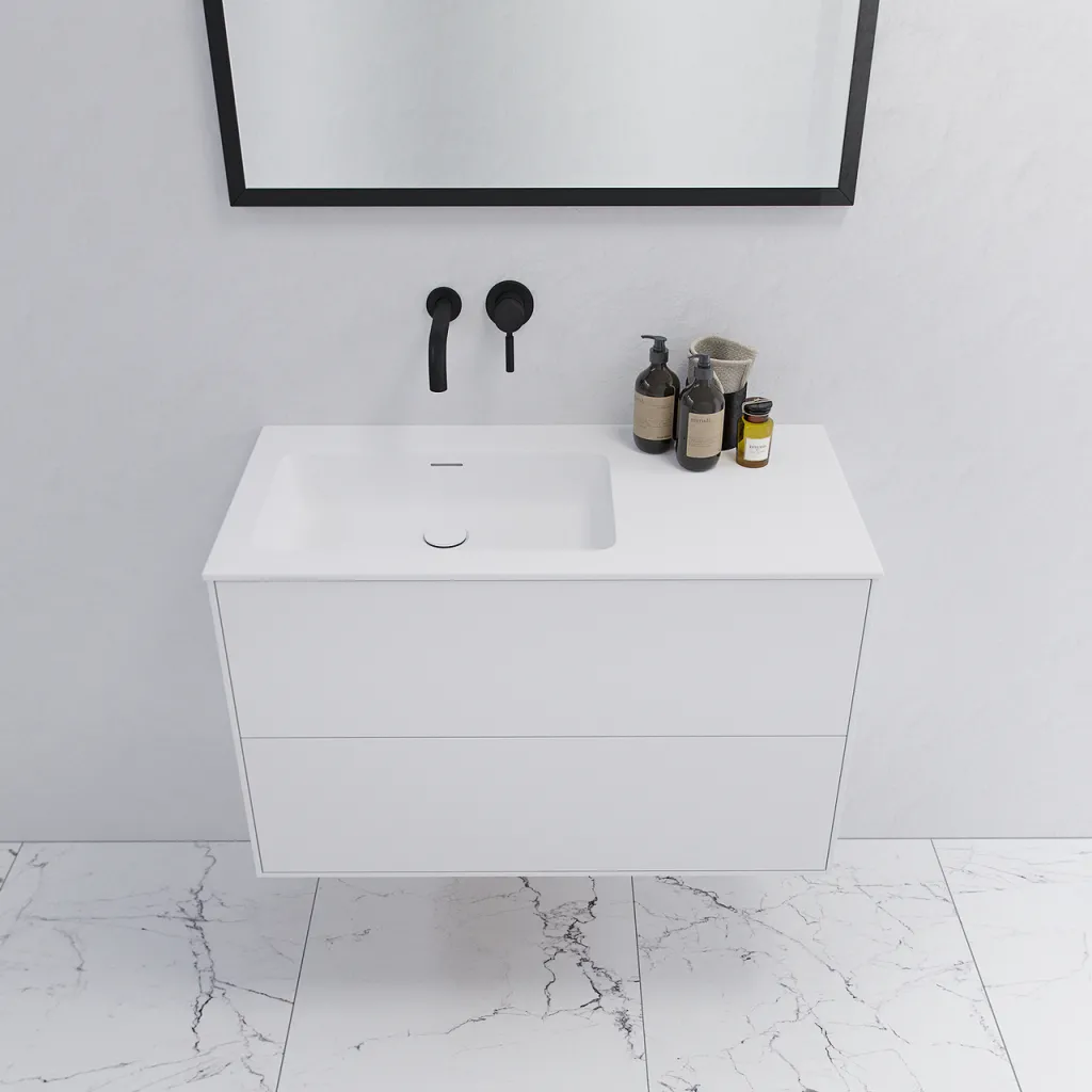Pulcher Mood 90L Soho - Badrumsmöbel 90x46 cm, Matt vit m/ SolidTec® handfat